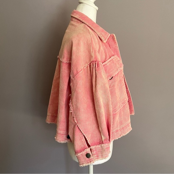 POL Pink Corduroy Oversized Cropped Jacket Size Medium 100% Cotton Shacket - Picture 7 of 13